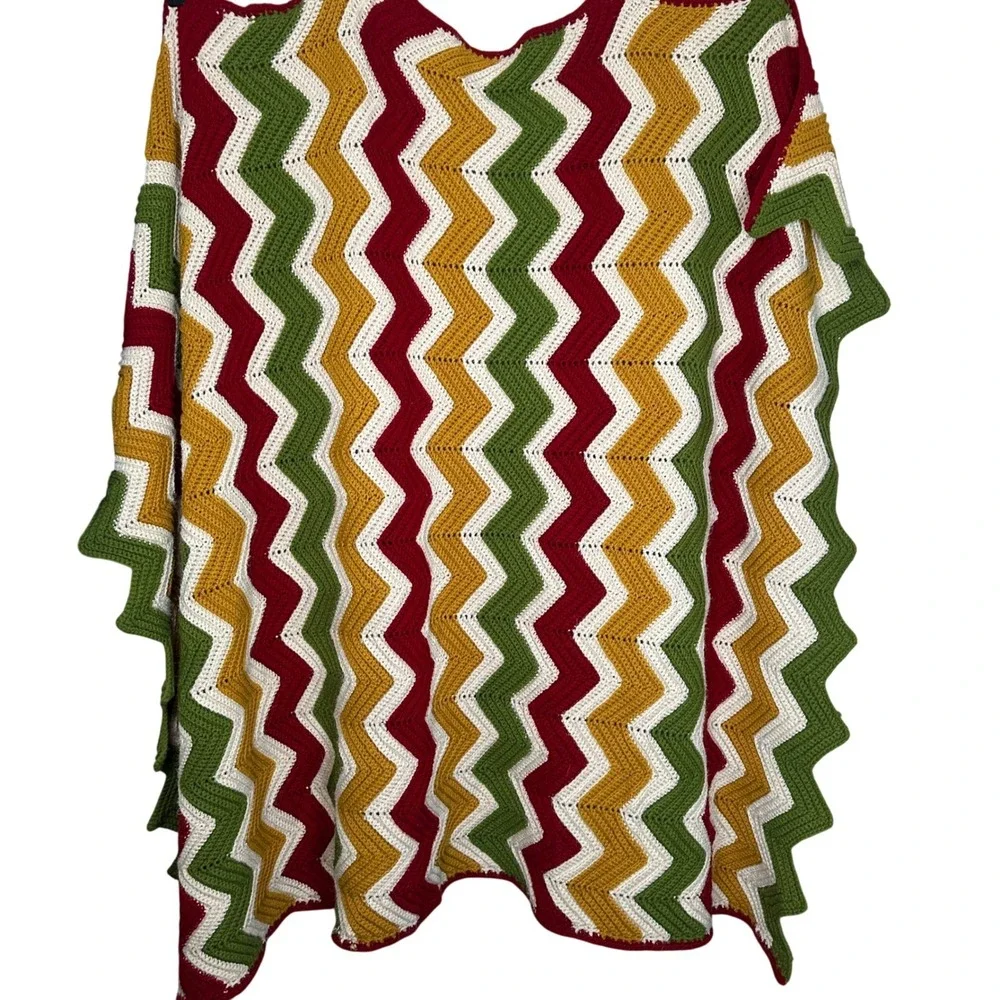 Handmade Crochet Chevron Afghan Throw Blanket Multicolor Zig‎ Zag Retro mustard
